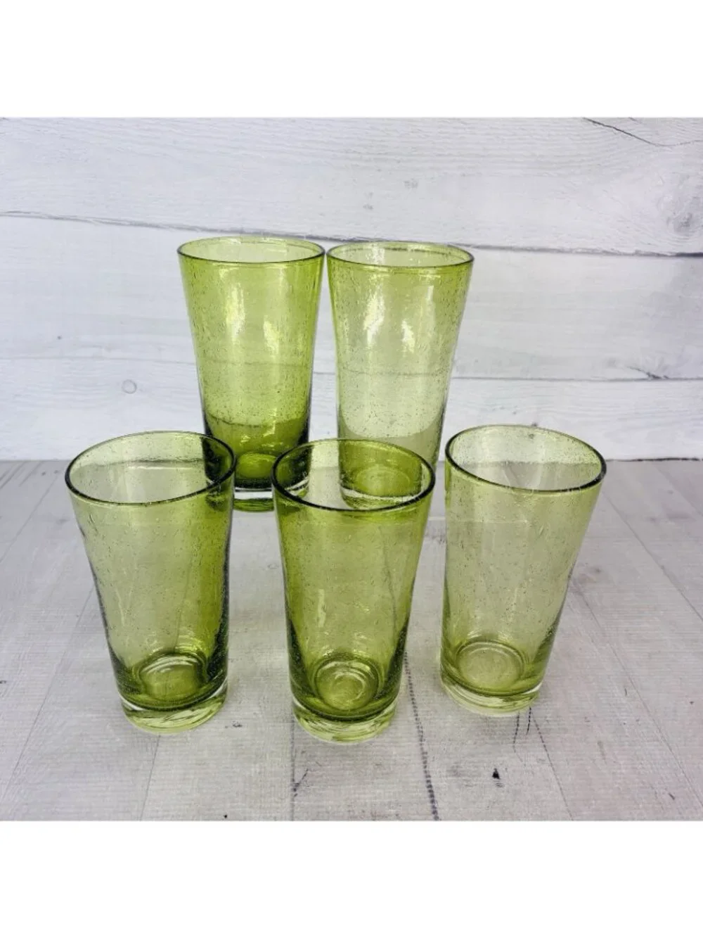 Hand-Blown Weighted Base Flared Artisan Mexico Lime Green Glass Tumbler Set of 5